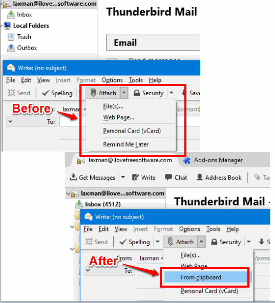 attach a file from clipboard in mozilla thunderbird