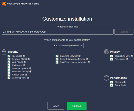 choose components to install