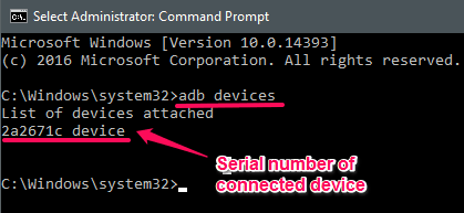 connected devices adb command