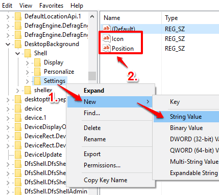 create icon and position named string values