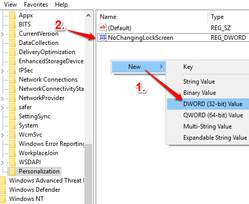 create nochanginglockscreen dword value