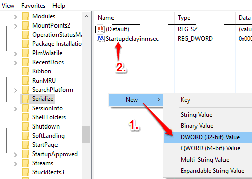 create startupdelayinmsec dword value