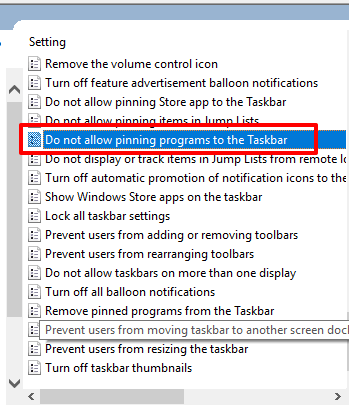 double click on do not allow pinning programs to the taskbar