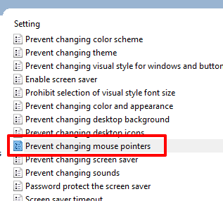 double click on prevent changing mouse pointers option