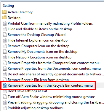 double click on remove properties from the recycle bin context menu option