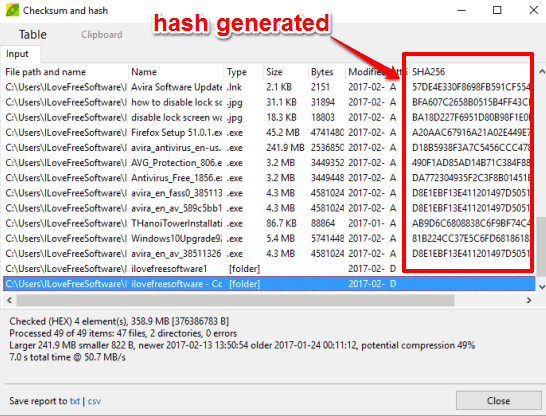 generate hash of multiple files