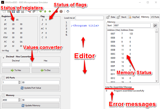 gnusim8085 interface