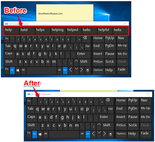 hide text suggestion in on-screen keyboard in windows 10