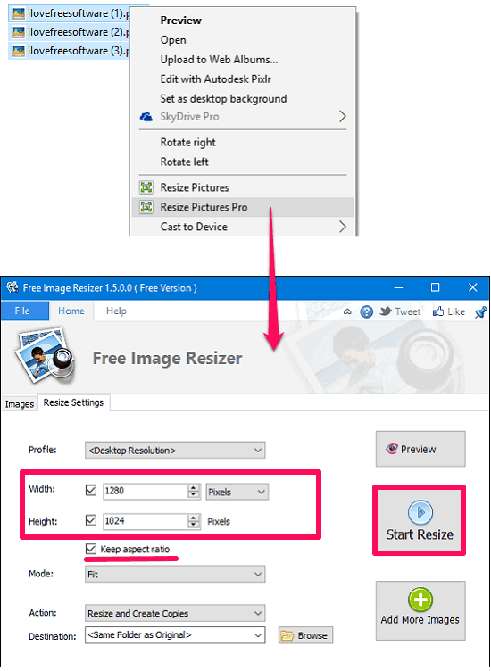 iWesoft Free Image Resizer right-click menu in action