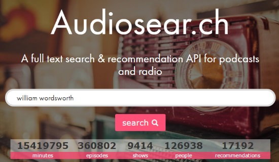 podcast search engine to search content spoken of podcast- audiosearch homepage
