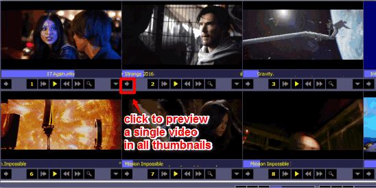 live thumbnails to preview multiple or single movie