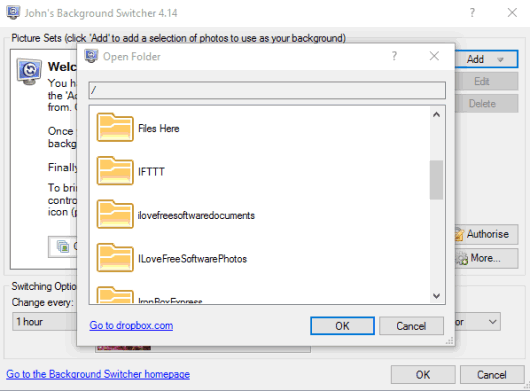 select dropbox picture folder