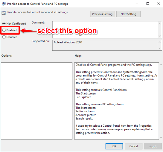 select enabled option and save