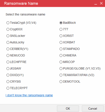 select ransomware name