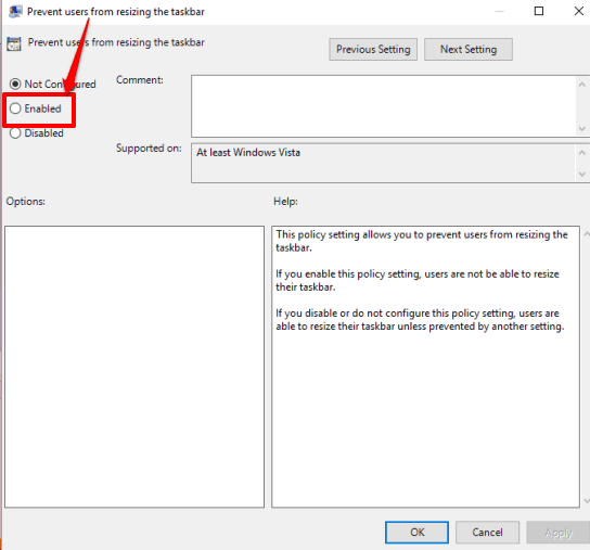 set enabled option and save