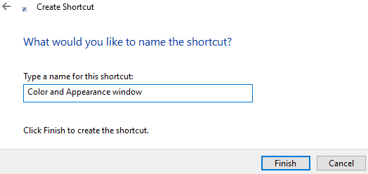 set shortcut name and finish wizard