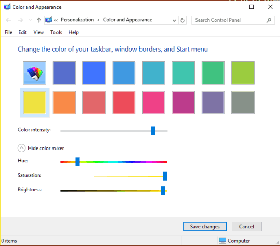 windows 7 Color and Appearance in Windows 10