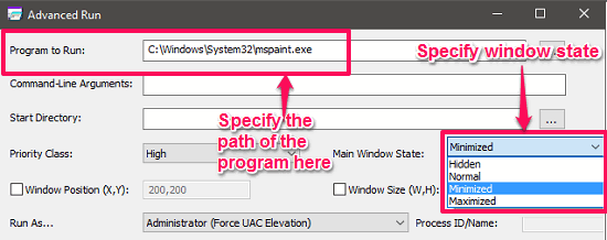 Advanced run minimized preferences