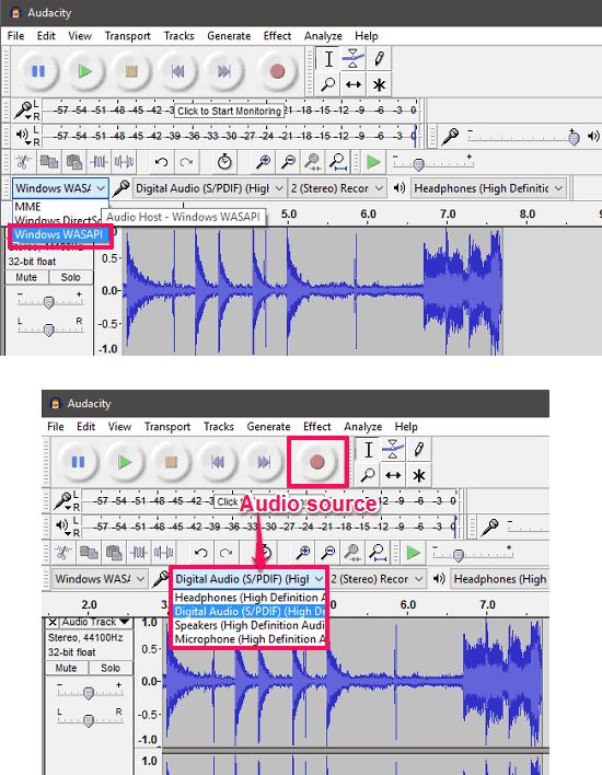 Audacity recording in action