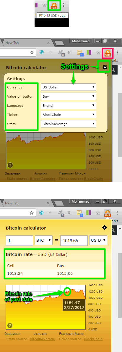 Bitcoin Browser Extension in action