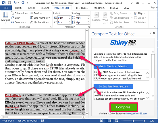 Compare text for office comparison start