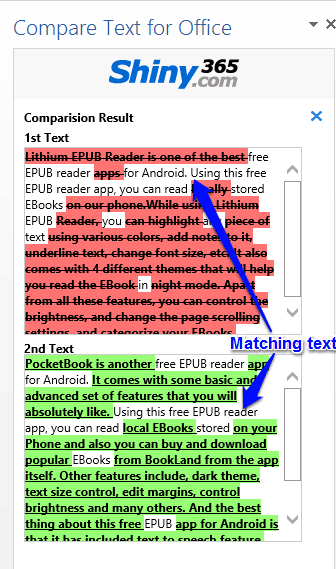 Compare text for office in action