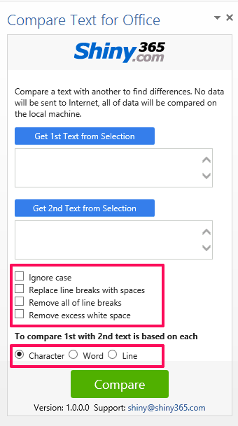 Compare text for office interface