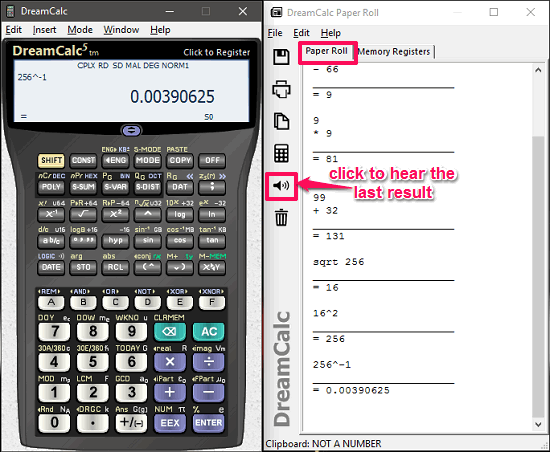 DreamCalc in action