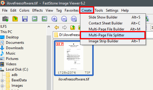 FastStone splitting Tiff image