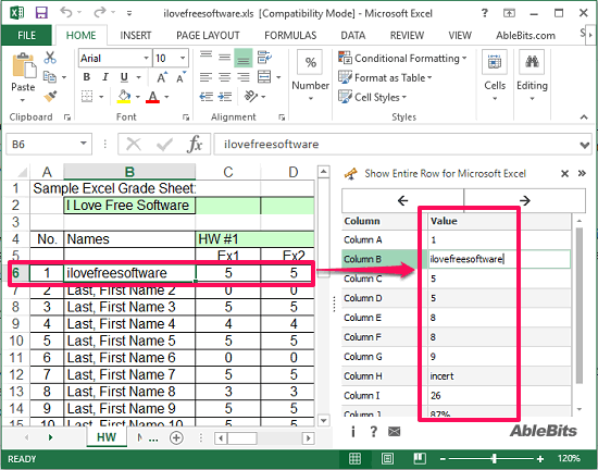 Free Excel Addin To View And Edit A Lengthy Row