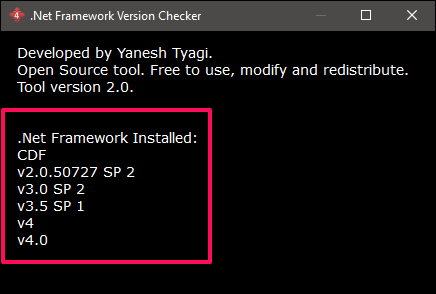 .NET Framework Version Checker in action