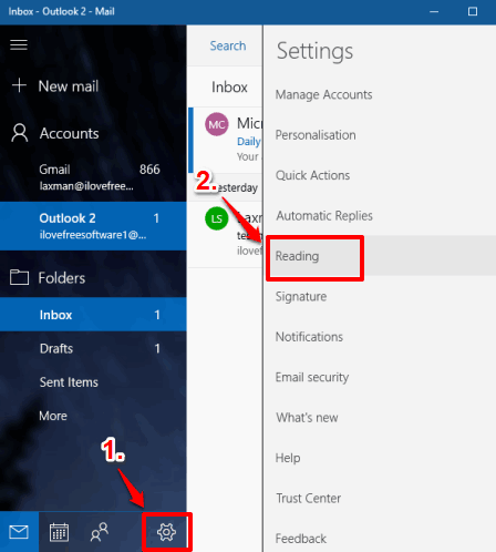 access Reading option under Settings