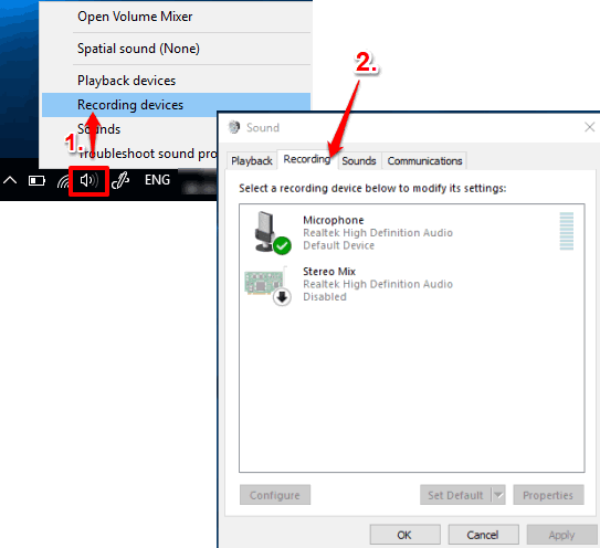 access Recording tab in Sound window