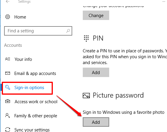 access sign in options and click add in picture password