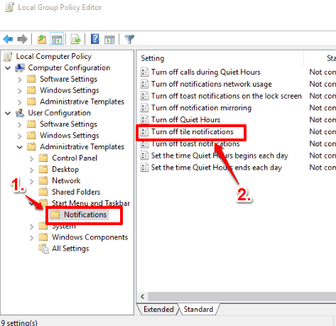 access turn off tile notifications option available in notifications