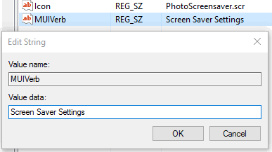 add Screen Saver Settings in value data of MUIVerb string value