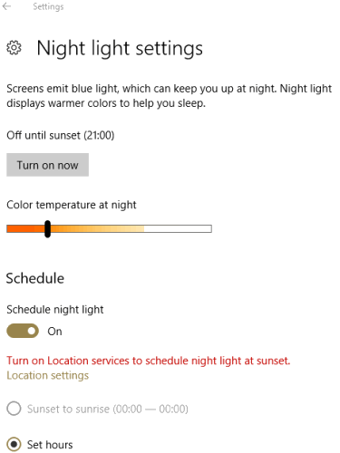 adjust night light options