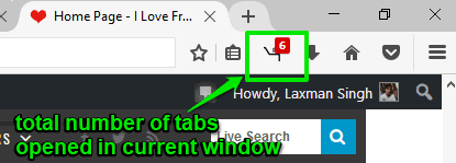 badge icon showing the total number of tabs opened in active window