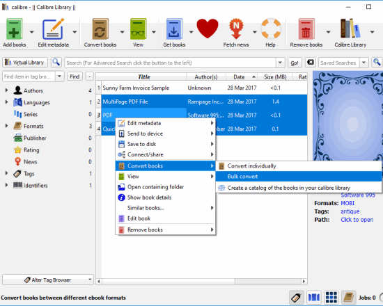 calibre software interface