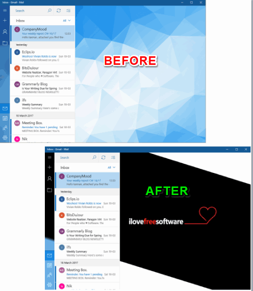 change background image of Windows 10 Mail app