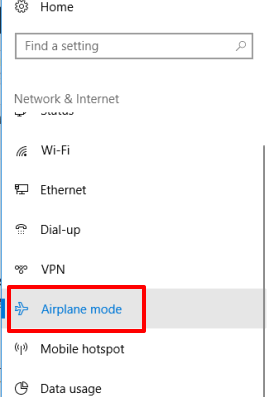 click Airplane mode option