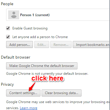 click content settings button