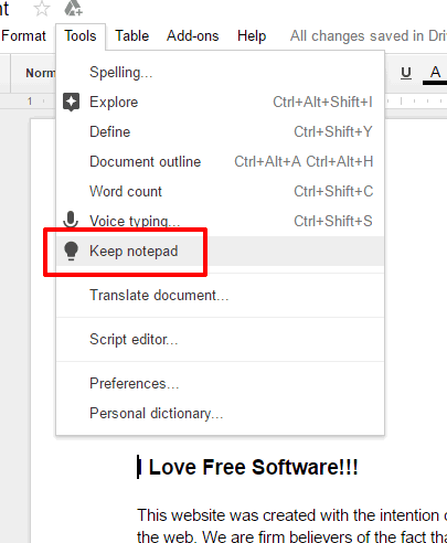 click on Keep notepad option in Tools menu