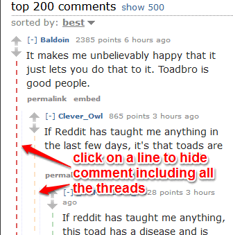 click on a line to hide comment and replies