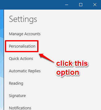 click personalisation option