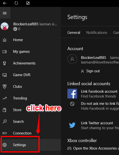 click settings option in xbox app