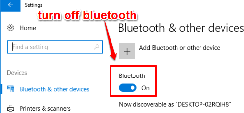 click turn off bluetooth button