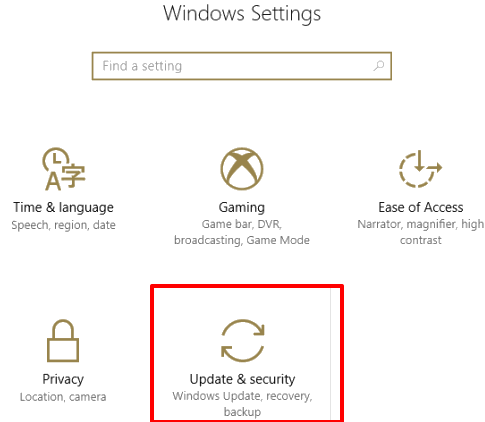 click update and security menu