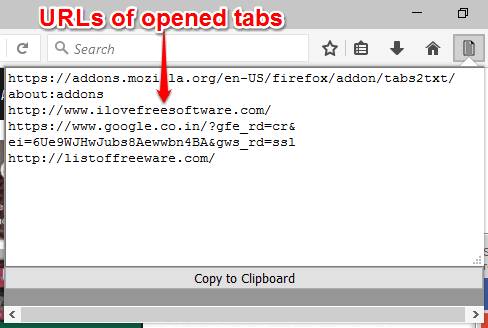 copy urls of all opened tabs and save