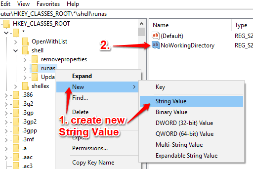 create NoWorkingDirectory String Value